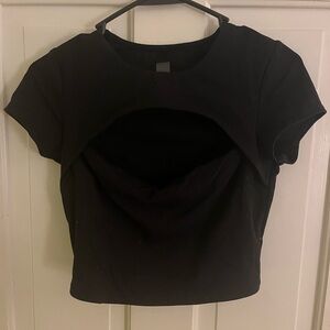 Black Short Sleeve Cut-Out Top